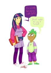 Size: 700x1000 | Tagged: safe, artist:xxdaimonxx, spike, twilight sparkle, g4, converse, humanized, shoes