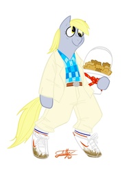 Size: 650x850 | Tagged: safe, artist:xxdaimonxx, derpy hooves, pegasus, pony, g4, basket, female, forrest gump, mare, muffin, parody