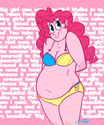 Size: 750x900 | Tagged: safe, artist:xxdaimonxx, pinkie pie, human, g4, belly, belly button, bikini, chubby, clothes, cute, fat, humanized, mika, muffin top, pony coloring, pudgy pie, swimsuit, underwear