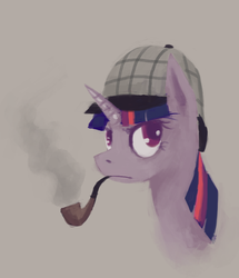 Size: 802x932 | Tagged: safe, artist:hawtkoffee, twilight sparkle, pony, g4, deerstalker, hat, pipe, sherlock holmes, smoking, solo