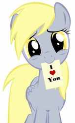 Size: 442x720 | Tagged: safe, derpy hooves, pegasus, pony, g4, bronybait, female, heartwarming, i love you, mare, mouth hold, note