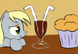 Size: 1948x1359 | Tagged: safe, artist:ambrosebuttercrust, derpy hooves, pegasus, pony, g4, cargo ship, female, glass, mare, muffin, solo, that pony sure does love muffins