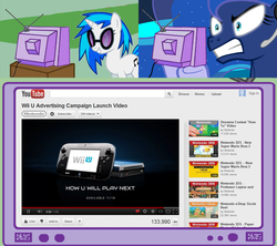 Size: 1126x1000 | Tagged: dead source, safe, dj pon-3, princess luna, vinyl scratch, pony, g4, angry, exploitable meme, meme, tv meme, wii u, wii u gamepad, wub, youtube