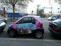 Size: 2448x1836 | Tagged: safe, princess cadance, shining armor, g4, car, customized toy, decal, irl, itasha, photo, smart car, smart fortwo