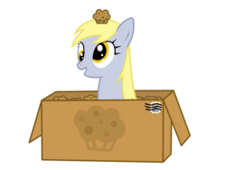 Size: 1920x1440 | Tagged: safe, artist:caramell-dansen, derpy hooves, pegasus, pony, g4, box, female, mare, muffin, simple background, solo, transparent background