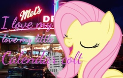 Size: 470x300 | Tagged: safe, fluttershy, g4, 50s, calendar girl, lyrics, microphone, neil sedaka, parody, singing