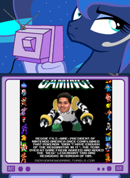 Size: 563x769 | Tagged: safe, princess luna, pony, gamer luna, g4, exploitable meme, meme, parody, pokémon, reggie fils-aime, tv meme