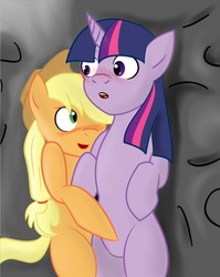 Size: 500x627 | Tagged: safe, applejack, twilight sparkle, g4, female, hind legs, legs together, lesbian, ship:twijack, shipping