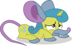 Size: 5000x3154 | Tagged: safe, artist:noxwyll, lemon hearts, pony, unicorn, g4, luna eclipsed, background pony, clothes, costume, crouching, fake ears, female, mare, mouse costume, nightmare night, nightmare night costume, outfit catalog, scared, simple background, solo, transparent background, vector