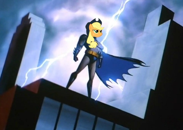 Applejack Batmare #139733 - safe, edit, applejack, g4, batman, lightning - Derpibooru