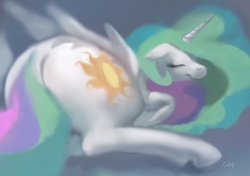 Size: 1000x704 | Tagged: safe, artist:cabybowl, princess celestia, pony, g4, butt, cute, cutelestia, female, plot, sleeping, solo, tumblr