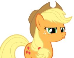 Size: 3000x2350 | Tagged: dead source, safe, artist:mrlolcats17, applejack, earth pony, pony, g4, applejack's hat, blonde, blonde hair, blonde mane, blonde tail, cowboy hat, female, freckles, green eyes, hair tie, hat, mane tie, mare, orange body, orange coat, orange fur, orange pony, pouting, simple background, tail, transparent background, vector, yellow hair, yellow mane, yellow tail