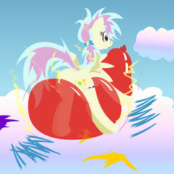 Size: 1024x1024 | Tagged: safe, artist:retl, oc, oc only, oc:sky popper, pegasus, pony, balloon, balloon fetish, balloon popping, balloon riding, butt, cloud, cloudy, fetish, party balloon, plot, popped balloon, riding, sky popper, static, static electricity, that pony sure does love balloons