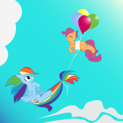 Size: 1024x1024 | Tagged: safe, artist:johnshowes, rainbow dash, scootaloo, g4, balloon, scootaloo can't fly, scootalove