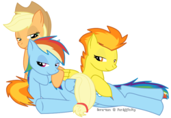 Size: 745x515 | Tagged: safe, artist:rainbow-smashed, applejack, rainbow dash, spitfire, earth pony, pegasus, pony, g4, cuddling, female, lesbian, mare, ot3, polyamory, ship:appledash, ship:appledashfire, ship:applefire, ship:spitdash, shipping, simple background, snuggling, transparent background