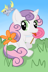 Size: 566x850 | Tagged: safe, artist:sheimii, derpy hooves, sweetie belle, pegasus, pony, g4, female, mare