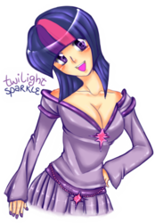 Size: 418x600 | Tagged: artist needed, safe, twilight sparkle, human, g4, cleavage, female, humanized, solo