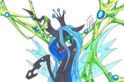 Size: 2000x1326 | Tagged: dead source, safe, artist:hallowgazer, queen chrysalis, changeling, changeling queen, g4, female, solo, traditional art