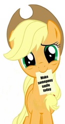 Size: 442x841 | Tagged: safe, applejack, earth pony, pony, g4, c:, cute, female, good advice, jackabetes, looking at you, mouth hold, simple background, smiling, solo