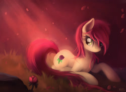 Size: 1500x1100 | Tagged: safe, artist:ajvl, roseluck, earth pony, pony, g4, beautiful, color porn, female, flower, lying down, mare, rose, solo