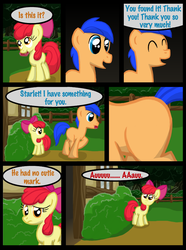 Size: 760x1020 | Tagged: safe, artist:template93, apple bloom, oc, oc:roneo, comic:story of the blanks (template93), story of the blanks, g4, comic, sunny town