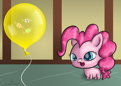 Size: 1400x1000 | Tagged: safe, artist:steedburst, pinkie pie, g4, balloon, candy, chibi, food, solo