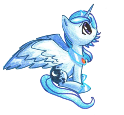 Size: 623x575 | Tagged: safe, artist:aqua-pop, princess luna, pony, g4, female, palindrome get, simple background, sitting, solo, traditional art