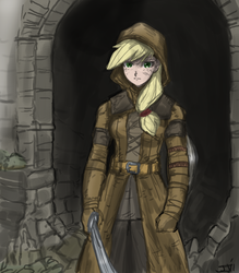 Size: 800x913 | Tagged: safe, artist:johnjoseco, applejack, human, g4, colored, dark souls, humanized, wanderer