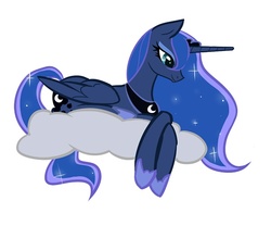 Size: 600x500 | Tagged: safe, artist:tezitikil, princess luna, pony, g4, cloud, female, prone, simple background, solo