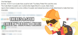 Size: 771x345 | Tagged: safe, applejack, g4, one bad apple, cutie mark crusaders, engineer, engineer (tf2), team fortress 2, text
