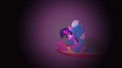 Size: 1920x1080 | Tagged: safe, artist:facelessguru, trixie, twilight sparkle, g4, book, female, lesbian, ship:twixie, shipping, yawn