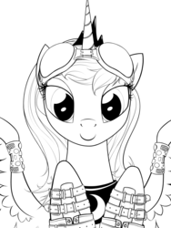 Size: 1200x1600 | Tagged: safe, artist:xn-d, princess luna, pony, g4, cute, female, goggles, lineart, looking at you, monochrome, solo