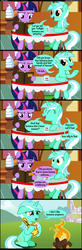 Size: 1000x3040 | Tagged: safe, artist:coltsteelstallion, lyra heartstrings, twilight sparkle, human, pony, unicorn, g4, annoyed, book, campfire, comic, crying, cup, dialogue, duo, duo female, female, fire, floppy ears, foam finger, frown, glare, hoof hold, human facts, humie, i don't like humans anymore, implied horse meat, lidded eyes, mare, meat, meme, meme origin, mug, open mouth, poor lyra heartstrings, reading, sad, sitting, speech bubble, table, teary eyes, text, tower of pimps, twibitch sparkle, unamused, unicorn twilight, wide eyes