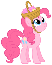Size: 1000x1250 | Tagged: safe, artist:punchingshark, pinkie pie, g4, party of one, basket, basket hat, hat, letter, looking up, simple background, smiling, transparent background, vector
