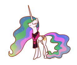 Size: 980x832 | Tagged: safe, artist:zicygomar, princess celestia, alicorn, pony, g4, clothes, eyes closed, female, scarf, simple background, smiling, solo, transparent background