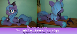 Size: 1624x728 | Tagged: safe, artist:soyo-kaze-studio, princess luna, pony, g4, irl, photo, plushie, s1 luna, solo