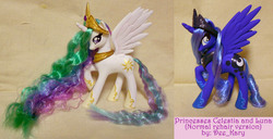 Size: 4619x2374 | Tagged: safe, artist:deekary, princess celestia, princess luna, pony, g4, brushable, customized toy, irl, photo, toy