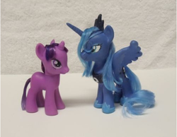 Size: 502x389 | Tagged: safe, artist:modern-warmare, princess luna, twilight sparkle, pony, g4, brushable, customized toy, irl, photo, toy