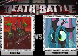 Size: 900x643 | Tagged: safe, queen chrysalis, g4, death battle, meta, sindri myr, warhammer (game), warhammer 40k