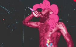 Size: 640x400 | Tagged: safe, pinkie pie, g4, death grips, kind-of humanized, mc ride, photo shoop, photo shop, smoke weed everyday, weird