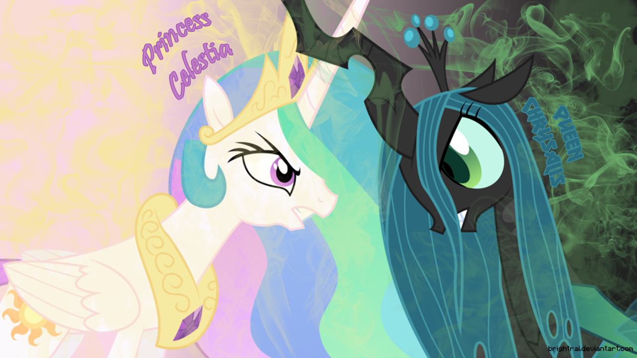 source needed, safe, artist:brightrai, princess celestia, queen chrysalis, ...