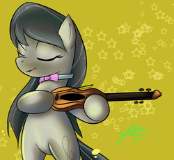 Size: 831x766 | Tagged: dead source, safe, artist:outcast010, octavia melody, earth pony, pony, g4, eyes closed, female, musical instrument, smiling, solo, violin