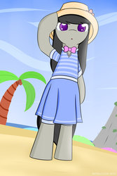 Size: 2000x3000 | Tagged: safe, artist:erthilo, octavia melody, pony, g4, beach, bipedal, clothes, female, hat, skirt, solo