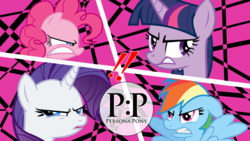 Size: 1190x672 | Tagged: safe, pinkie pie, rainbow dash, rarity, twilight sparkle, g4, persona, persona 4