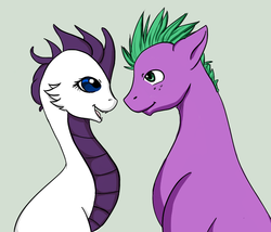 Size: 700x600 | Tagged: safe, artist:heartcarvedofsilver, rarity, spike, dragon, g4, dragoness, dragonified, female, male, ponified, ponified spike, raridragon, ship:sparity, shipping, species swap, straight