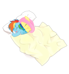 Size: 3000x3202 | Tagged: safe, artist:kurokaji11, fluttershy, rainbow dash, g4, bed, cuddling, female, lesbian, ship:flutterdash, shipping, sleeping, sleeping together, snuggling, spooning