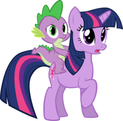 Size: 991x973 | Tagged: safe, artist:superelectrogirl98, spike, twilight sparkle, dragon, pony, unicorn, g4, duo, female, male, mare, simple background, transparent background, unicorn twilight, vector