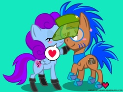 Size: 900x676 | Tagged: safe, artist:ladypixelheart, oc, oc only, earth pony, pegasus, pony, clothes, female, heart, kissing, male, oc x oc, shipping, straight