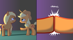 Size: 900x500 | Tagged: safe, artist:hotdiggedydemon, applejack, earth pony, pony, g4, female, hoofbump, jappleack, mare, tumblr