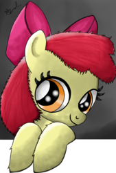 Size: 426x632 | Tagged: safe, artist:vendetatj, apple bloom, earth pony, pony, g4, female, filly, fourth wall, solo